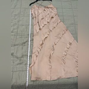 Show Me Your MuMu “Romance Ruffle Dress” in Champagne Luxe Satin, XL - hemmed